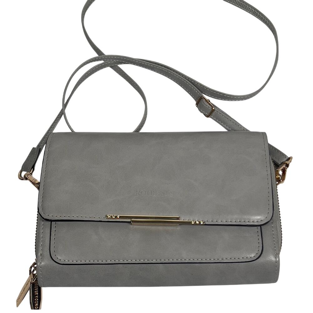 Roulens Forever Young Small Crossbody Shoulder Bag Double Zipped Gray Purse